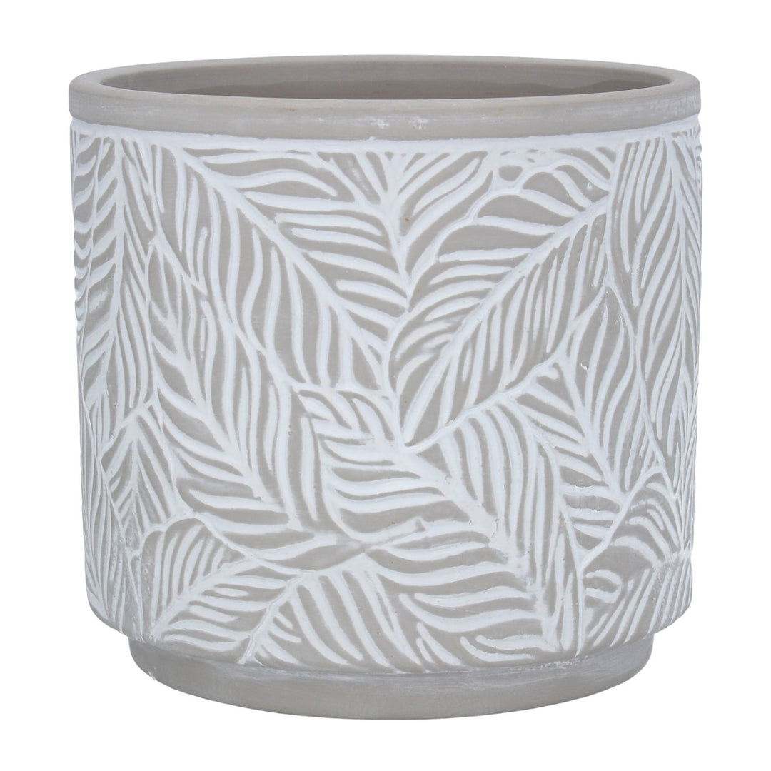 Grey Leaves Painted Pot