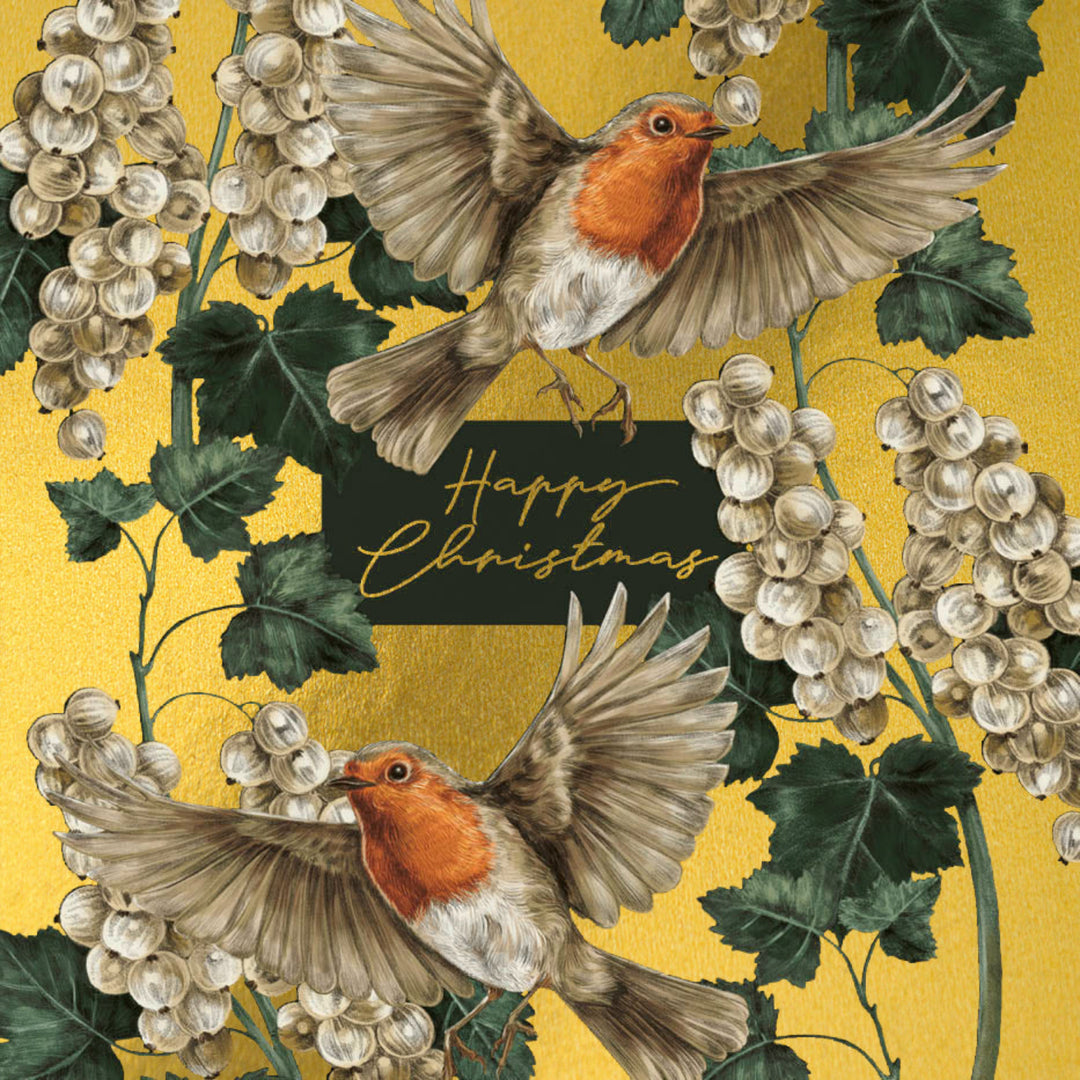 Happy Christmas Gold Robins Box of 8