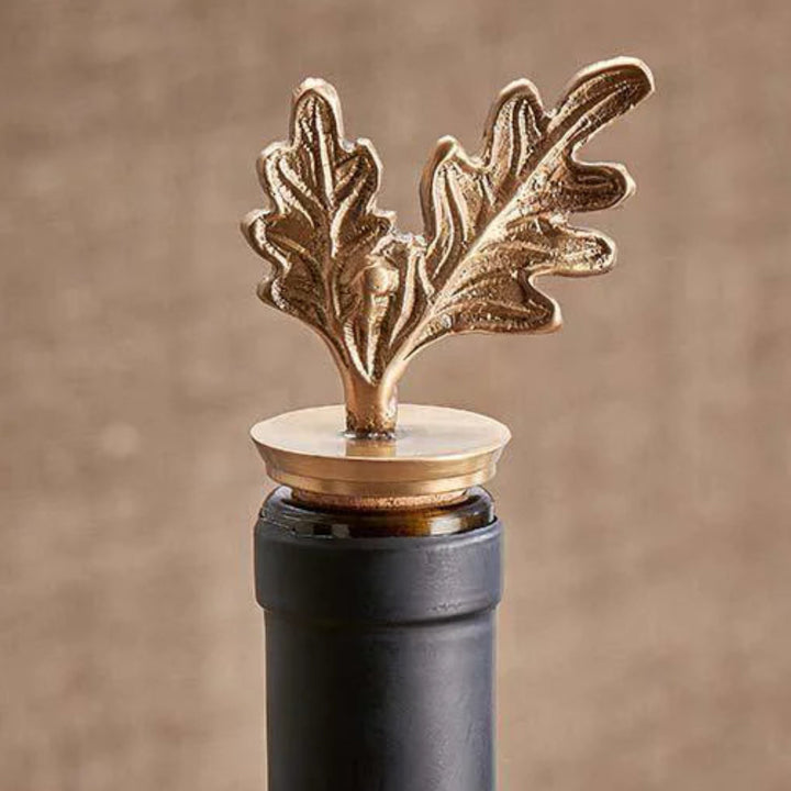 Oak Leaf Brass Bottle Stopper
